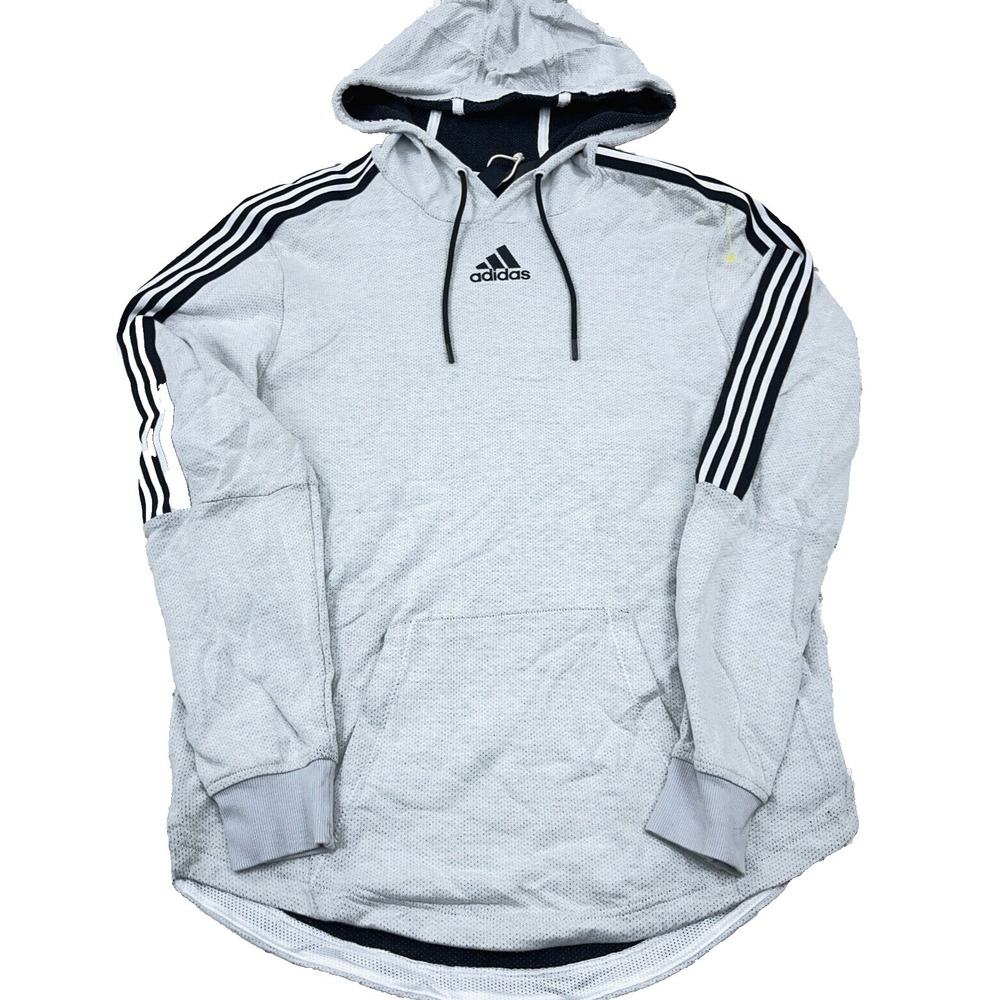 Adidas Hoodie Women Small Gray Black Sweatshirt Sweater Active Gym 3 Stripes *